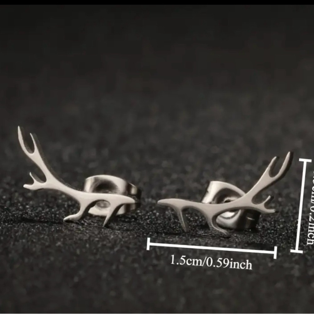 Silver Antler Earrings - Picture 3 of 3